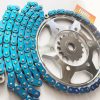 YAMAHA R1 2009 2014 17t - 47T OEM 530 silver steel RK front and rear sprockets metallic blue EK chain - Image 2